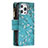 Handytasche Stand Schutzhülle Flip Leder Hülle Blumen für Apple iPhone 14 Pro Max Cyan