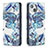 Handytasche Stand Schutzhülle Flip Leder Hülle Blumen für Apple iPhone 15 Blau