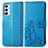 Handytasche Stand Schutzhülle Flip Leder Hülle Blumen für Samsung Galaxy F23 5G Blau