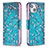 Handytasche Stand Schutzhülle Flip Leder Hülle Blumen L01 für Apple iPhone 13 Mini Cyan