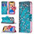 Handytasche Stand Schutzhülle Flip Leder Hülle Blumen L02 für Apple iPhone 13 Pro Cyan