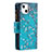 Handytasche Stand Schutzhülle Flip Leder Hülle Blumen L03 für Apple iPhone 13 Cyan