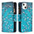 Handytasche Stand Schutzhülle Flip Leder Hülle Blumen L03 für Apple iPhone 13 Mini Cyan