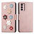 Handytasche Stand Schutzhülle Flip Leder Hülle Blumen S02D für Motorola Moto G42 Rosegold