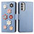 Handytasche Stand Schutzhülle Flip Leder Hülle Blumen S02D für Motorola Moto G82 5G Blau