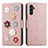 Handytasche Stand Schutzhülle Flip Leder Hülle Blumen S02D für Samsung Galaxy A04s Rosegold