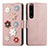 Handytasche Stand Schutzhülle Flip Leder Hülle Blumen S02D für Sony Xperia 1 IV Rosegold