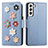 Handytasche Stand Schutzhülle Flip Leder Hülle Blumen S04D für Samsung Galaxy S21 5G Blau