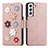 Handytasche Stand Schutzhülle Flip Leder Hülle Blumen S04D für Samsung Galaxy S22 5G Rosegold