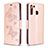 Handytasche Stand Schutzhülle Flip Leder Hülle Schmetterling B01F für Samsung Galaxy A21 Rosegold