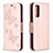 Handytasche Stand Schutzhülle Flip Leder Hülle Schmetterling B01F für Samsung Galaxy S20 FE 4G Rosegold