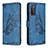 Handytasche Stand Schutzhülle Flip Leder Hülle Schmetterling B02F für Samsung Galaxy S20 FE (2022) 5G Blau