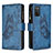 Handytasche Stand Schutzhülle Flip Leder Hülle Schmetterling B03F für Samsung Galaxy A02s Blau