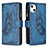 Handytasche Stand Schutzhülle Flip Leder Hülle Schmetterling L08 für Apple iPhone 13 Blau