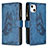 Handytasche Stand Schutzhülle Flip Leder Hülle Schmetterling L08 für Apple iPhone 15 Blau