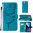 Handytasche Stand Schutzhülle Flip Leder Hülle Schmetterling L10 für Apple iPhone 14 Pro Max Blau