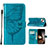 Handytasche Stand Schutzhülle Flip Leder Hülle Schmetterling L10 für Apple iPhone 15 Blau