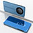 Handytasche Stand Schutzhülle Flip Leder Rahmen Spiegel Tasche für Huawei Honor X9a 5G Blau