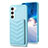 Silikon Hülle Handyhülle Gummi Schutzhülle Flexible Leder Tasche BF1 für Samsung Galaxy S22 Plus 5G Hellblau