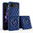 Silikon Hülle Handyhülle Gummi Schutzhülle Flexible Leder Tasche mit Magnetisch Fingerring Ständer für Samsung Galaxy Z Flip3 5G Blau