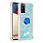 Silikon Hülle Handyhülle Gummi Schutzhülle Flexible Tasche Bling-Bling mit Fingerring Ständer S01 für Samsung Galaxy A03s Cyan