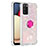 Silikon Hülle Handyhülle Gummi Schutzhülle Flexible Tasche Bling-Bling mit Fingerring Ständer S01 für Samsung Galaxy A03s Rosa