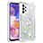 Silikon Hülle Handyhülle Gummi Schutzhülle Flexible Tasche Bling-Bling mit Fingerring Ständer S01 für Samsung Galaxy A23 4G Silber