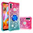 Silikon Hülle Handyhülle Gummi Schutzhülle Flexible Tasche Bling-Bling mit Fingerring Ständer S02 für Samsung Galaxy A11 Rosa