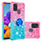 Silikon Hülle Handyhülle Gummi Schutzhülle Flexible Tasche Bling-Bling mit Fingerring Ständer S02 für Samsung Galaxy A21s Rosa