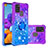 Silikon Hülle Handyhülle Gummi Schutzhülle Flexible Tasche Bling-Bling mit Fingerring Ständer S02 für Samsung Galaxy A21s Violett