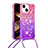 Silikon Hülle Handyhülle Gummi Schutzhülle Flexible Tasche Bling-Bling mit Schlüsselband Lanyard S01 für Apple iPhone 13