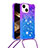 Silikon Hülle Handyhülle Gummi Schutzhülle Flexible Tasche Bling-Bling mit Schlüsselband Lanyard S01 für Apple iPhone 13 Violett