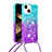 Silikon Hülle Handyhülle Gummi Schutzhülle Flexible Tasche Bling-Bling mit Schlüsselband Lanyard S01 für Apple iPhone 14