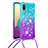 Silikon Hülle Handyhülle Gummi Schutzhülle Flexible Tasche Bling-Bling mit Schlüsselband Lanyard S01 für Samsung Galaxy A02 Hellblau