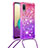 Silikon Hülle Handyhülle Gummi Schutzhülle Flexible Tasche Bling-Bling mit Schlüsselband Lanyard S01 für Samsung Galaxy A02 Rosa