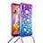 Silikon Hülle Handyhülle Gummi Schutzhülle Flexible Tasche Bling-Bling mit Schlüsselband Lanyard S01 für Samsung Galaxy A11 Violett