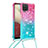 Silikon Hülle Handyhülle Gummi Schutzhülle Flexible Tasche Bling-Bling mit Schlüsselband Lanyard S01 für Samsung Galaxy A12 5G Rosa