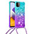 Silikon Hülle Handyhülle Gummi Schutzhülle Flexible Tasche Bling-Bling mit Schlüsselband Lanyard S01 für Samsung Galaxy A22s 5G Hellblau