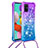 Silikon Hülle Handyhülle Gummi Schutzhülle Flexible Tasche Bling-Bling mit Schlüsselband Lanyard S01 für Samsung Galaxy A51 4G Violett