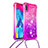 Silikon Hülle Handyhülle Gummi Schutzhülle Flexible Tasche Bling-Bling mit Schlüsselband Lanyard S01 für Samsung Galaxy M10 Pink