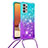 Silikon Hülle Handyhülle Gummi Schutzhülle Flexible Tasche Bling-Bling mit Schlüsselband Lanyard S01 für Samsung Galaxy M32 5G Hellblau