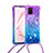 Silikon Hülle Handyhülle Gummi Schutzhülle Flexible Tasche Bling-Bling mit Schlüsselband Lanyard S01 für Samsung Galaxy M60s Violett