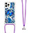Silikon Hülle Handyhülle Gummi Schutzhülle Flexible Tasche Bling-Bling mit Schlüsselband Lanyard S02 für Apple iPhone 13 Pro Max Blau
