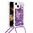 Silikon Hülle Handyhülle Gummi Schutzhülle Flexible Tasche Bling-Bling mit Schlüsselband Lanyard S02 für Apple iPhone 13 Violett