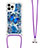 Silikon Hülle Handyhülle Gummi Schutzhülle Flexible Tasche Bling-Bling mit Schlüsselband Lanyard S02 für Apple iPhone 14 Pro Blau