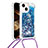 Silikon Hülle Handyhülle Gummi Schutzhülle Flexible Tasche Bling-Bling mit Schlüsselband Lanyard S02 für Apple iPhone 15 Blau