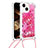 Silikon Hülle Handyhülle Gummi Schutzhülle Flexible Tasche Bling-Bling mit Schlüsselband Lanyard S02 für Apple iPhone 15 Rot