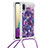 Silikon Hülle Handyhülle Gummi Schutzhülle Flexible Tasche Bling-Bling mit Schlüsselband Lanyard S02 für Samsung Galaxy A02 Violett