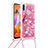 Silikon Hülle Handyhülle Gummi Schutzhülle Flexible Tasche Bling-Bling mit Schlüsselband Lanyard S02 für Samsung Galaxy A11 Pink