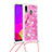 Silikon Hülle Handyhülle Gummi Schutzhülle Flexible Tasche Bling-Bling mit Schlüsselband Lanyard S02 für Samsung Galaxy A20 Pink